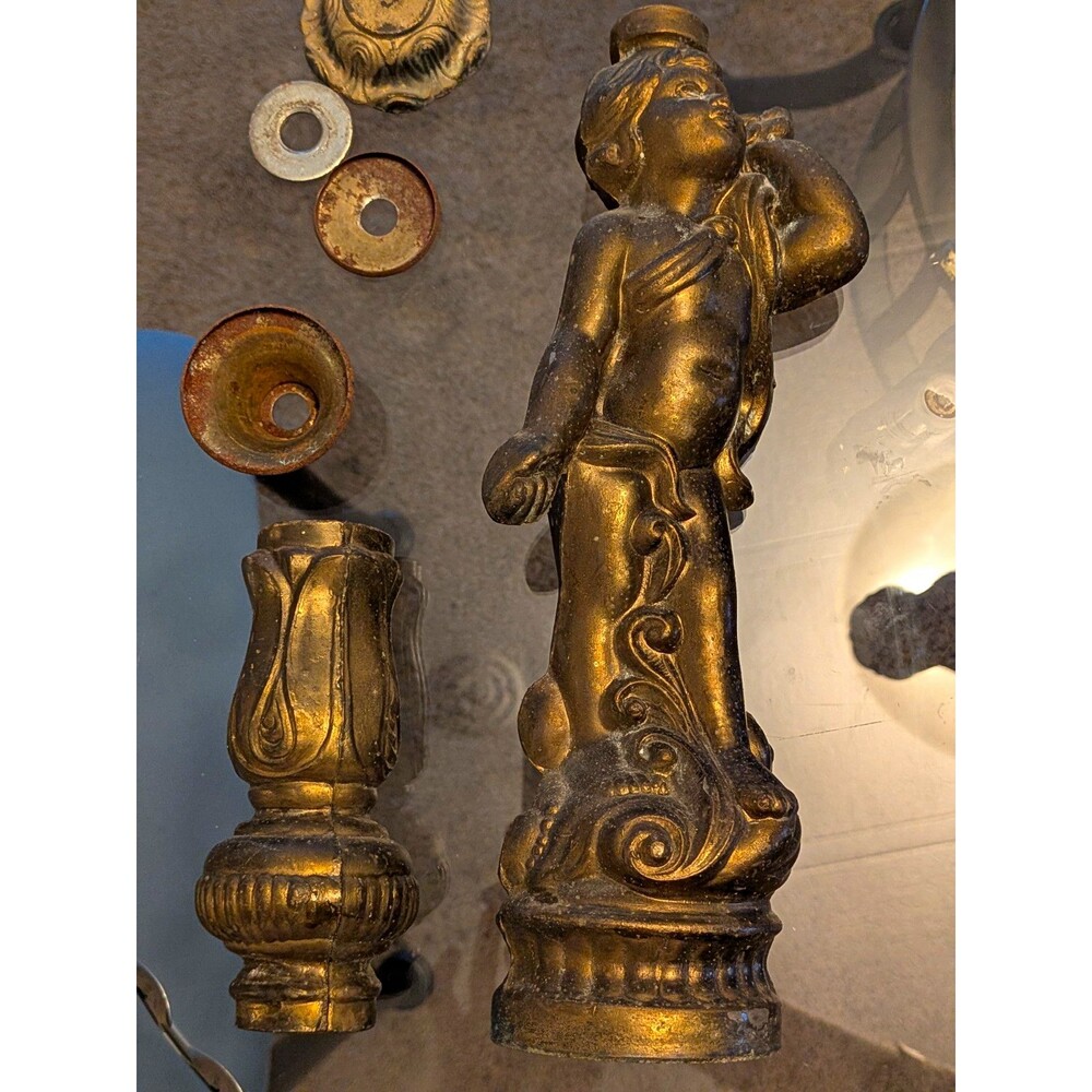 Vintage Hollywood Regency Cherub Table Legs Salvage Lot Set of 3 with Metal Trim